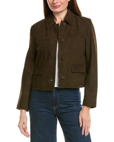 Neiman Marcus Cropped Suede Jacket In Green
