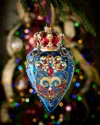 Neiman Marcus Dark Blue Heart With Red And Gold Crown Ornament