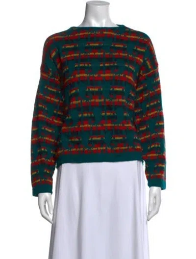 Pre-owned Neiman Marcus Design Plaid Print Sweater In Green