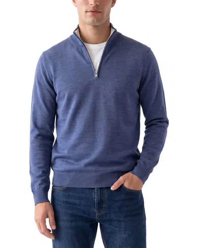 Neiman Marcus Double Face Wool-blend 1/4-zip Sweater In Blue