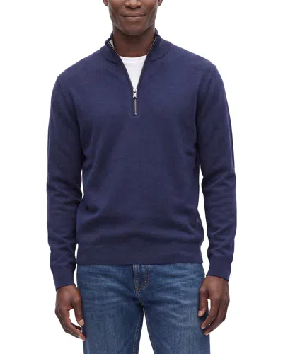 Neiman Marcus Double Face Wool-blend 1/4-zip Sweater In Navy