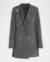 Neiman Marcus Double-faced Cashmere Embellished Coat In Gray