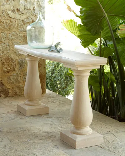 Neiman Marcus Double Pedestal Outdoor Console Table In Neutral