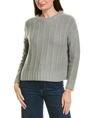 Neiman Marcus Drop Shoulder Crewneck Rib 100% Cashmere Pullover In Grey
