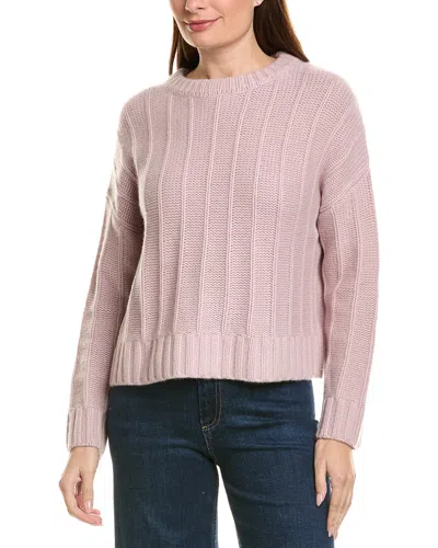Neiman Marcus Drop Shoulder Crewneck Rib 100% Cashmere Pullover In Purple