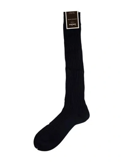 Pre-owned Neiman Marcus Egyptian Cotton Long Socks In Blue