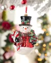 Neiman Marcus Elegant Snowman With Candy Cane And Tree Christmas Ornament In Multi