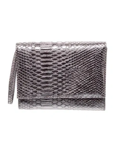 Pre-owned Neiman Marcus Embossed Leather Clutch In Silver