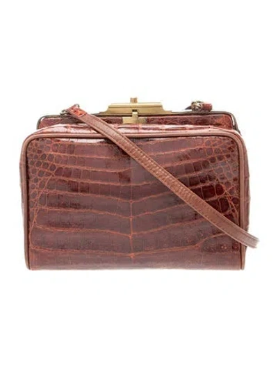 Pre-owned Neiman Marcus Embossed Leather Crossbody Bag Vintage In Brown