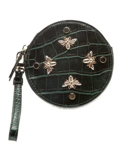 Pre-owned Neiman Marcus Embossed Leather Pouch In Green