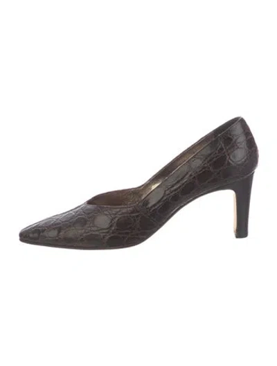 Pre-owned Neiman Marcus Embossed Leather Pumps In Brown