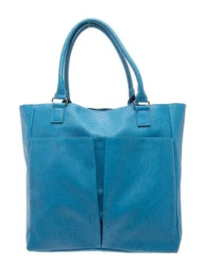 Pre-owned Neiman Marcus Embossed Leather Tote In Blue
