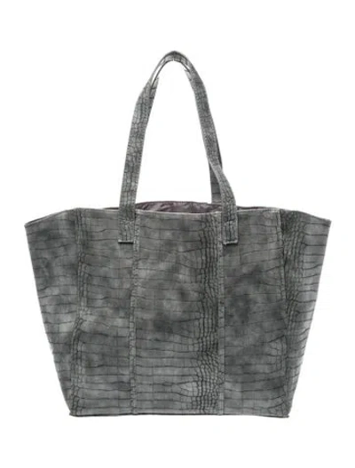 Pre-owned Neiman Marcus Embossed Leather Tote In Gray