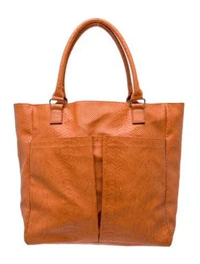 Pre-owned Neiman Marcus Embossed Leather Tote In Orange