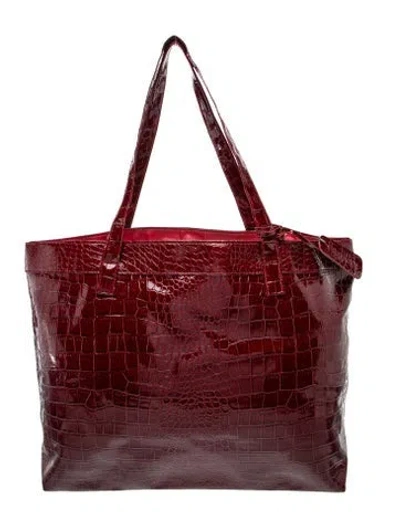 Pre-owned Neiman Marcus Embossed Leather Tote In Red
