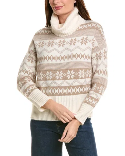Neiman Marcus Fair Isle Cowl Turtleneck 100% Cashmere Pullover In White