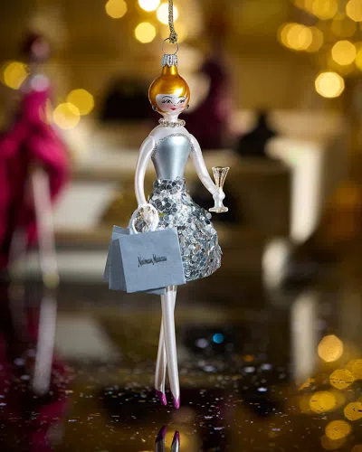 Neiman Marcus Fashionista In Silver Party Dress Christmas Ornament In Blue