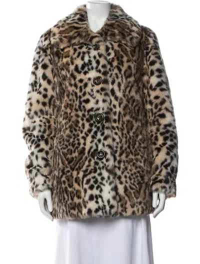 Pre-owned Neiman Marcus Faux Fur Animal Print Faux Fur Coat In Brown