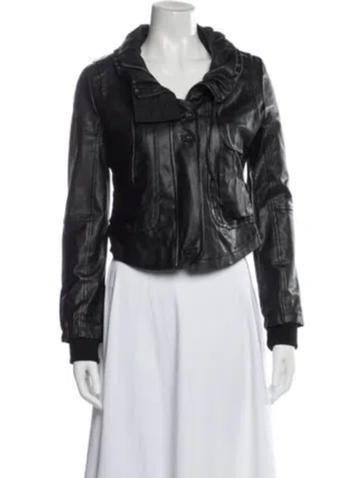 Pre-owned Neiman Marcus Faux Leather Biker Jacket In Black