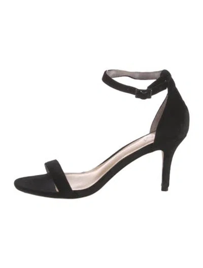 Pre-owned Neiman Marcus Faux Pearl Accents Suede Sandals In Black