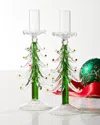 Neiman Marcus Figural Christmas Tree Candlesticks, Set Of 2 In Green
