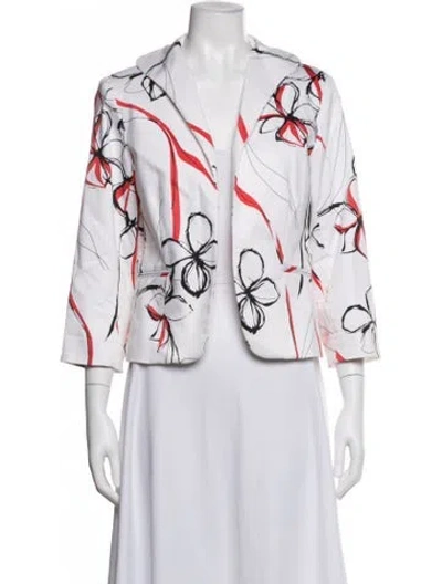 Pre-owned Neiman Marcus Floral Print Blazer In White