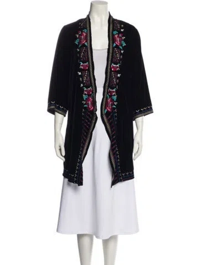 Pre-owned Neiman Marcus Floral Print Coat In Black