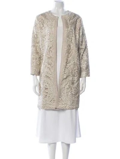 Pre-owned Neiman Marcus Floral Print Coat In Neutral