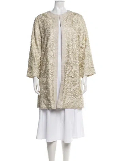 Pre-owned Neiman Marcus Floral Print Coat In Neutrals