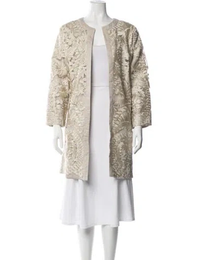 Pre-owned Neiman Marcus Floral Print Coat In Neutrals