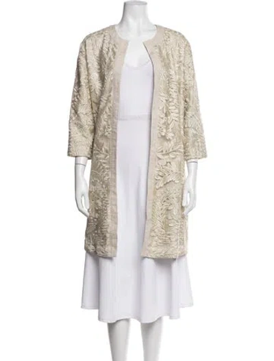 Pre-owned Neiman Marcus Floral Print Coat In Neutrals