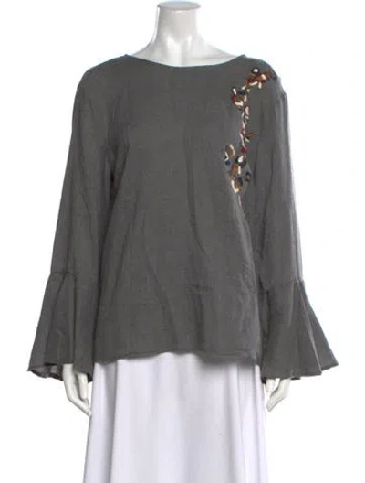 Pre-owned Neiman Marcus Floral Print Crew Neck Top In Grey