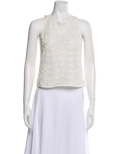 Pre-owned Neiman Marcus Floral Print Crew Neck Top In White