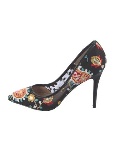 Pre-owned Neiman Marcus Floral Print Embroidered Accent Pumps In Multicolor