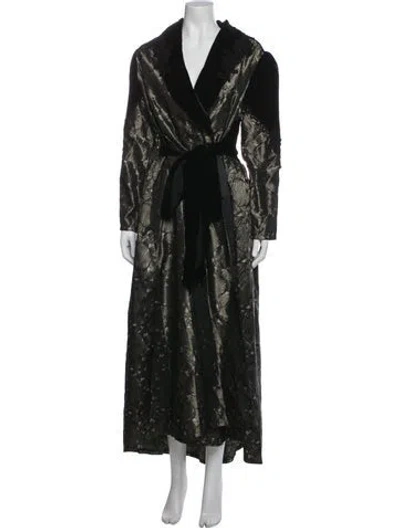 Pre-owned Neiman Marcus Floral Print Embroidered Accent Robe In Black