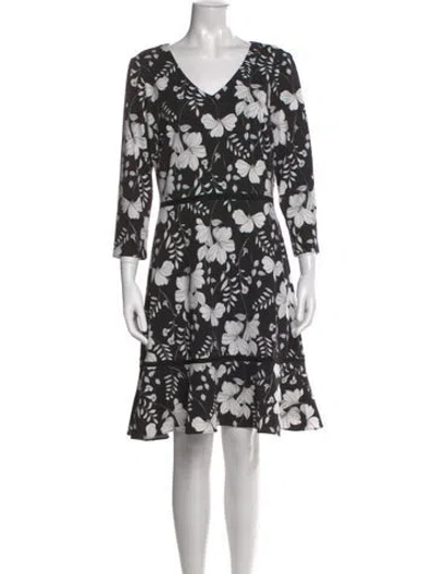 Pre-owned Neiman Marcus Floral Print Knee-length Dress In Black