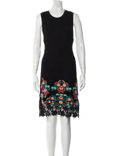 Pre-owned Neiman Marcus Floral Print Knee-length Dress In Black