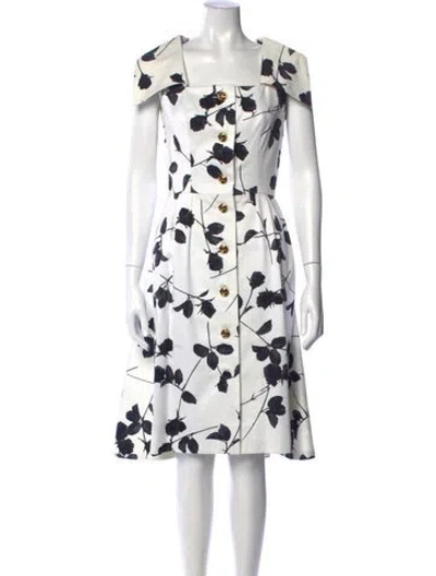 Pre-owned Neiman Marcus Floral Print Knee-length Dress In White
