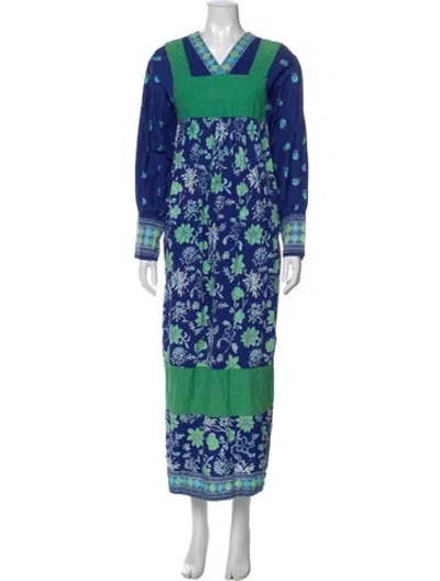 Pre-owned Neiman Marcus Floral Print Long Dress In Blue