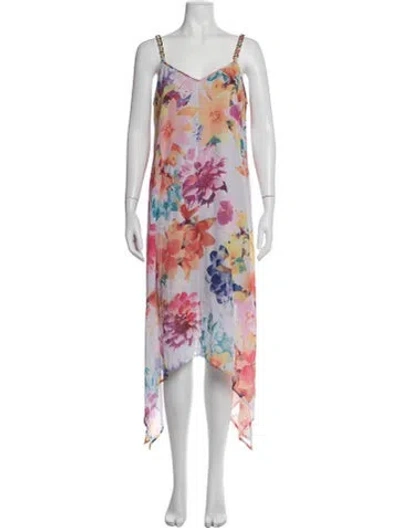 Pre-owned Neiman Marcus Floral Print Long Dress In Purple