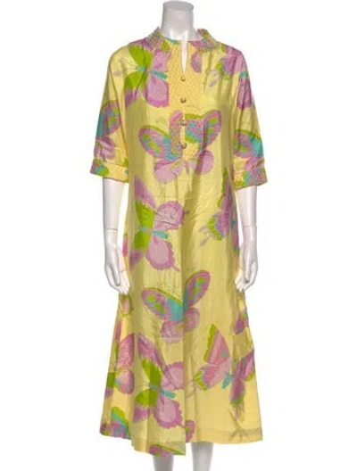 Pre-owned Neiman Marcus Floral Print Long Dress In Yellow