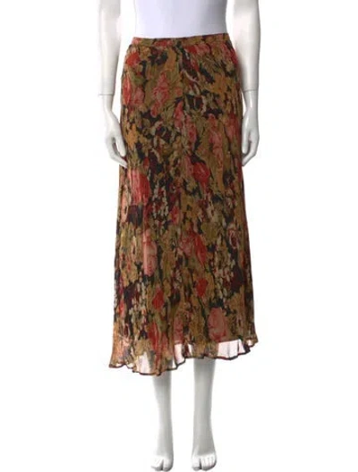 Pre-owned Neiman Marcus Floral Print Midi Length Skirt In Brown