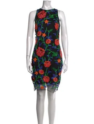 Pre-owned Neiman Marcus Floral Print Mini Dress In Black
