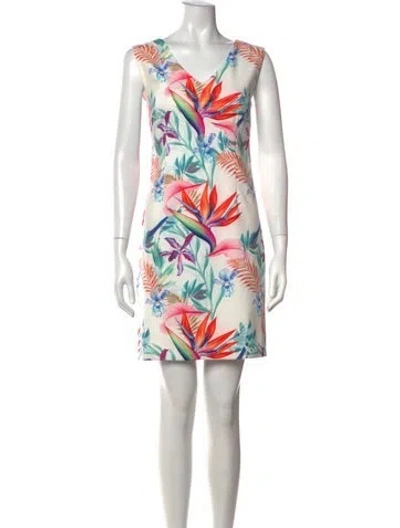 Pre-owned Neiman Marcus Floral Print Mini Dress In White