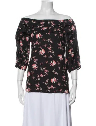 Pre-owned Neiman Marcus Floral Print Off-the-shoulder Blouse In Black