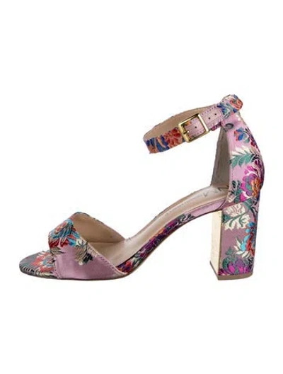 Pre-owned Neiman Marcus Floral Print Sandals In Purple