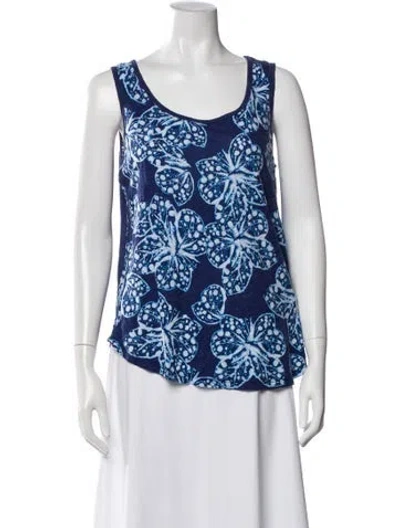 Pre-owned Neiman Marcus Floral Print Scoop Neck Top In Blue