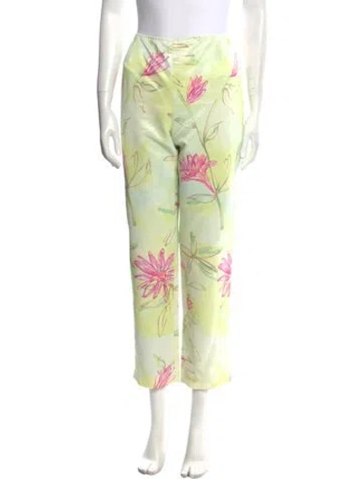 Pre-owned Neiman Marcus Floral Print Straight Leg Pants In Green