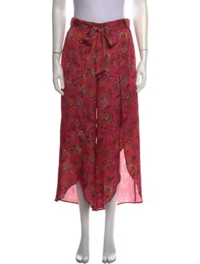 Pre-owned Neiman Marcus Floral Print Wide Leg Pants In Pink
