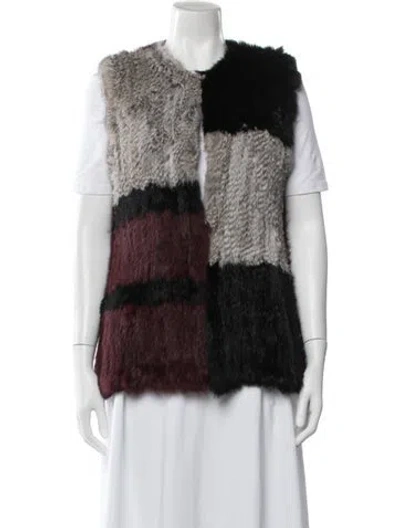 Pre-owned Neiman Marcus Fur Colorblock Pattern Vest In Black